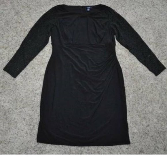 Womens Formal Dress Chaps Black 24W Sheath Long Lace Sleeve Party Back Zip Plus - Picture 3 of 7